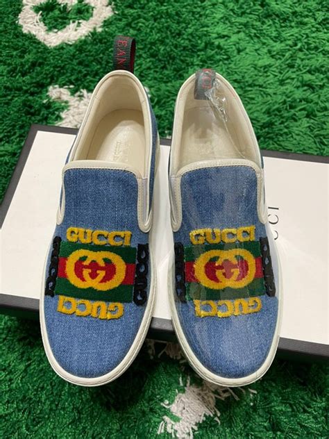 gucci flat slip on sneakers board denim|gucci denim slip on.